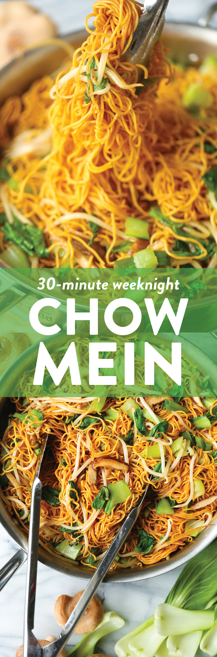 Easy Chow Mein - Skip the takeout and make the BEST chow mein at home in less than 30 min! Perfectly crispy noodles with bok choy, mushrooms + bean sprouts!