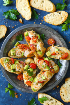 Garlic Shrimp and Avocado Crostini