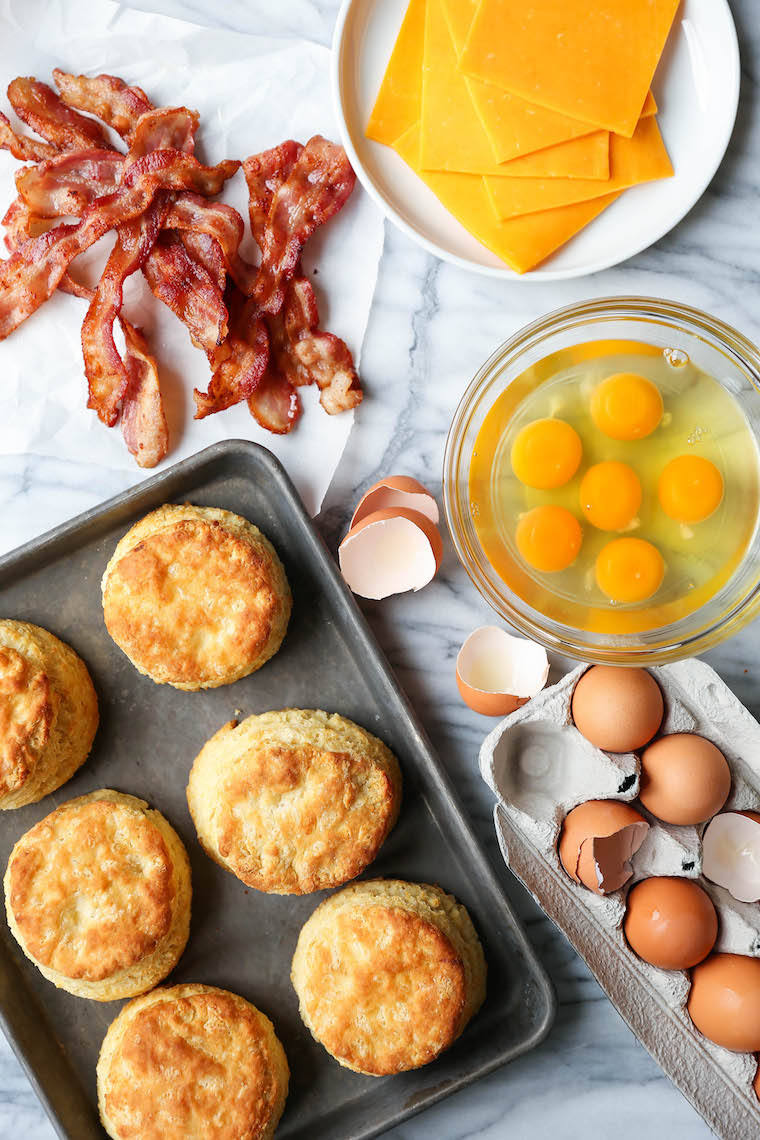 Breakfast Biscuit Sandwiches Recipe Make Ahead Breakfast Biscuit Sandwiches - Oh-so-warm, flaky buttermilk biscuits with eggs, bacon and cheese. Store in the fridge and reheat in the morning!