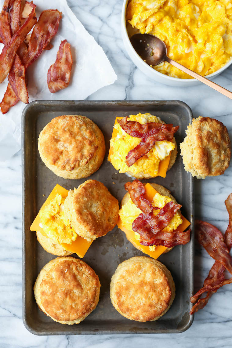 Breakfast Biscuit Sandwiches Recipe Make Ahead Breakfast Biscuit Sandwiches - Oh-so-warm, flaky buttermilk biscuits with eggs, bacon and cheese. Store in the fridge and reheat in the morning!
