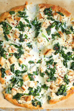 Roasted Garlic, Chicken and Spinach White Pizza