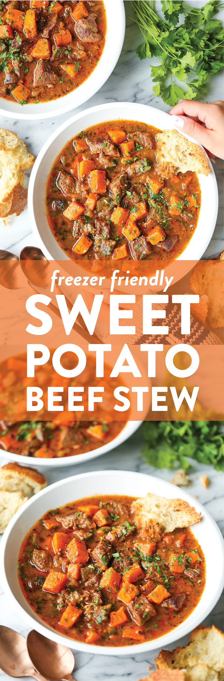 Sweet Potato Beef Stew - The coziest beef stew with the most tender chunks of beef and sweet potato that just melt in your mouth! And it's FREEZER-FRIENDLY!